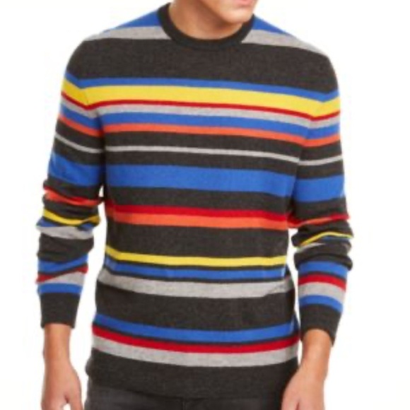 CLUB ROOM Luxury Cashmere Men's Printed Stripe Pullover Crewneck Sweater L Luxe - Picture 1 of 13